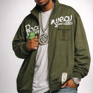 Vintage‎ 00s Y2K Rocawear Men's 2XL Green Logo Spell Out Track Jacket Hip Hop